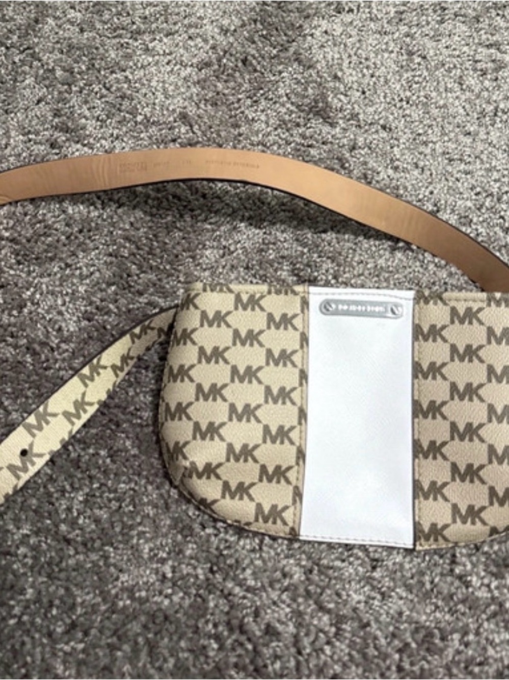 Michael Kors Beige MK Monogram Belt Bag with White Center Panel